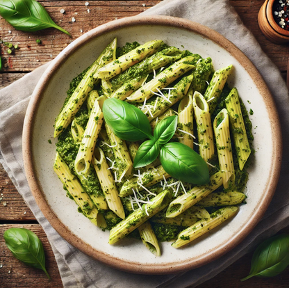 Pennette con pesto di basilico